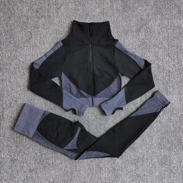 2 Pics Long Sleeve Shirts High Waist Leggings Sports Suits