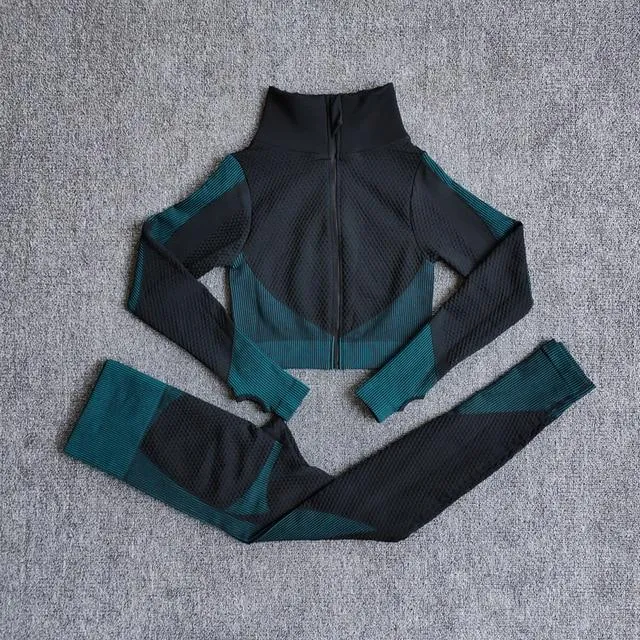 2 Pics Long Sleeve Shirts High Waist Leggings Sports Suits
