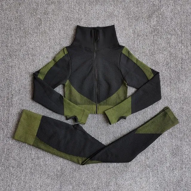 2 Pics Long Sleeve Shirts High Waist Leggings Sports Suits