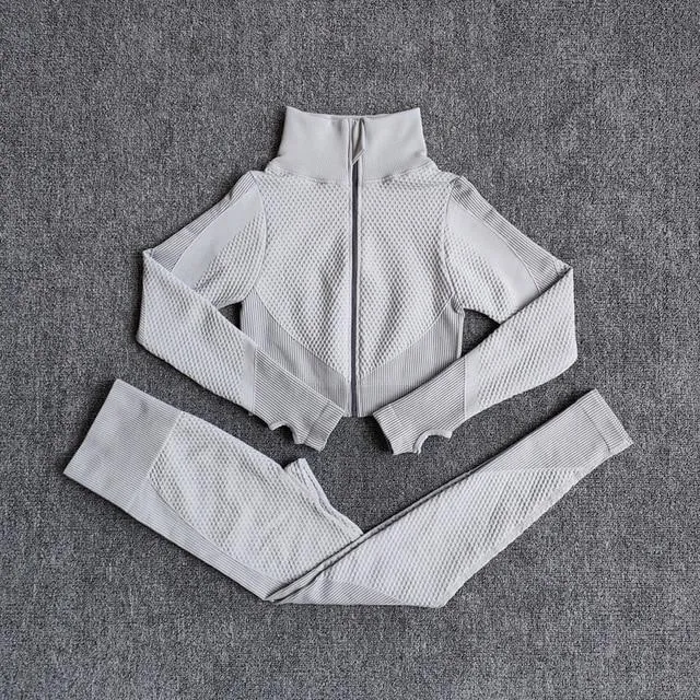 2 Pics Long Sleeve Shirts High Waist Leggings Sports Suits