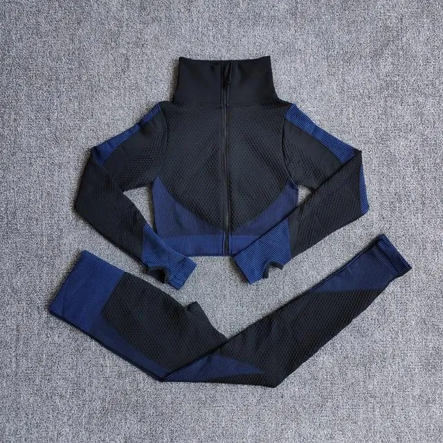 2 Pics Long Sleeve Shirts High Waist Leggings Sports Suits