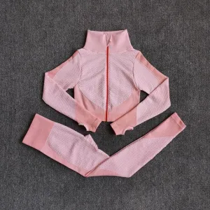 2 Pics Long Sleeve Shirts High Waist Leggings Sports Suits