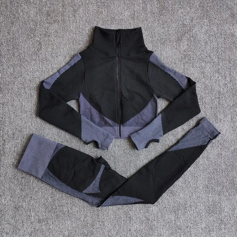 2 Pics Long Sleeve Shirts High Waist Leggings Sports Suits
