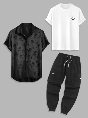 3 Piece Printed T Shirt And Cargo Pants Set