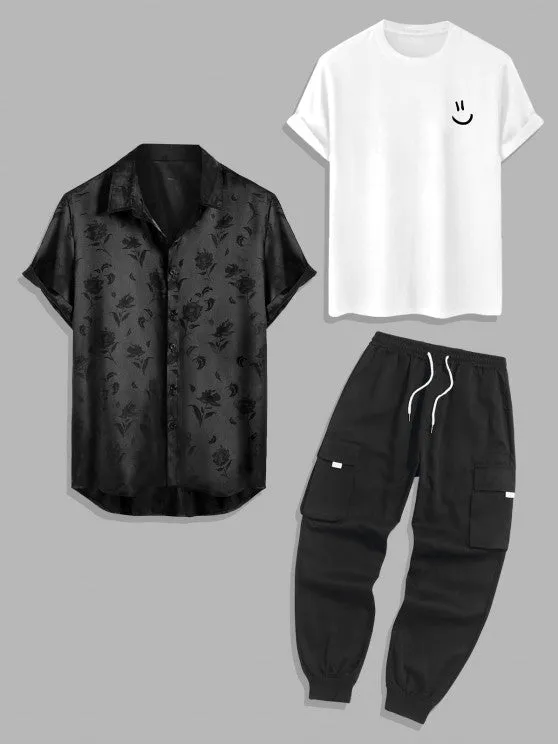 3 Piece Printed T Shirt And Cargo Pants Set
