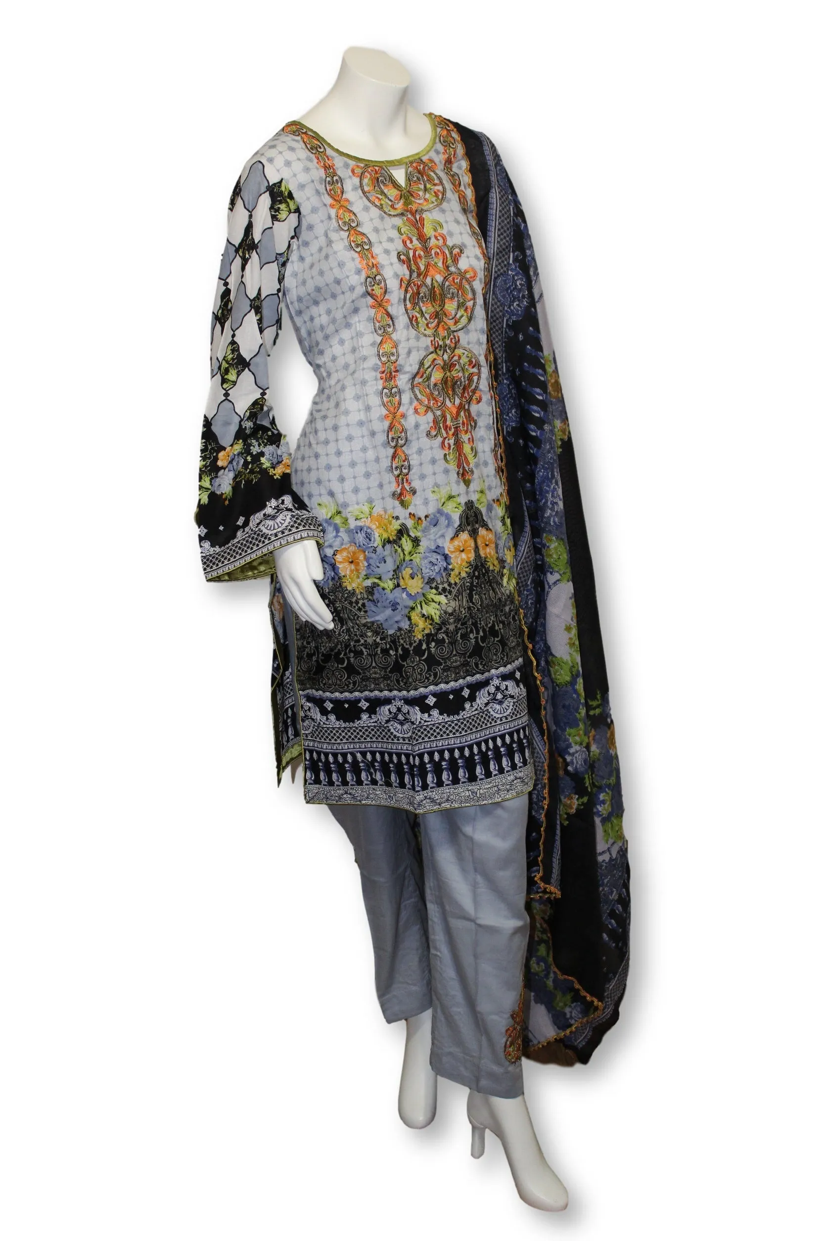 A21 Pakistani Indian Fine Design 3 Pcs Embroidered  Lawn Suit