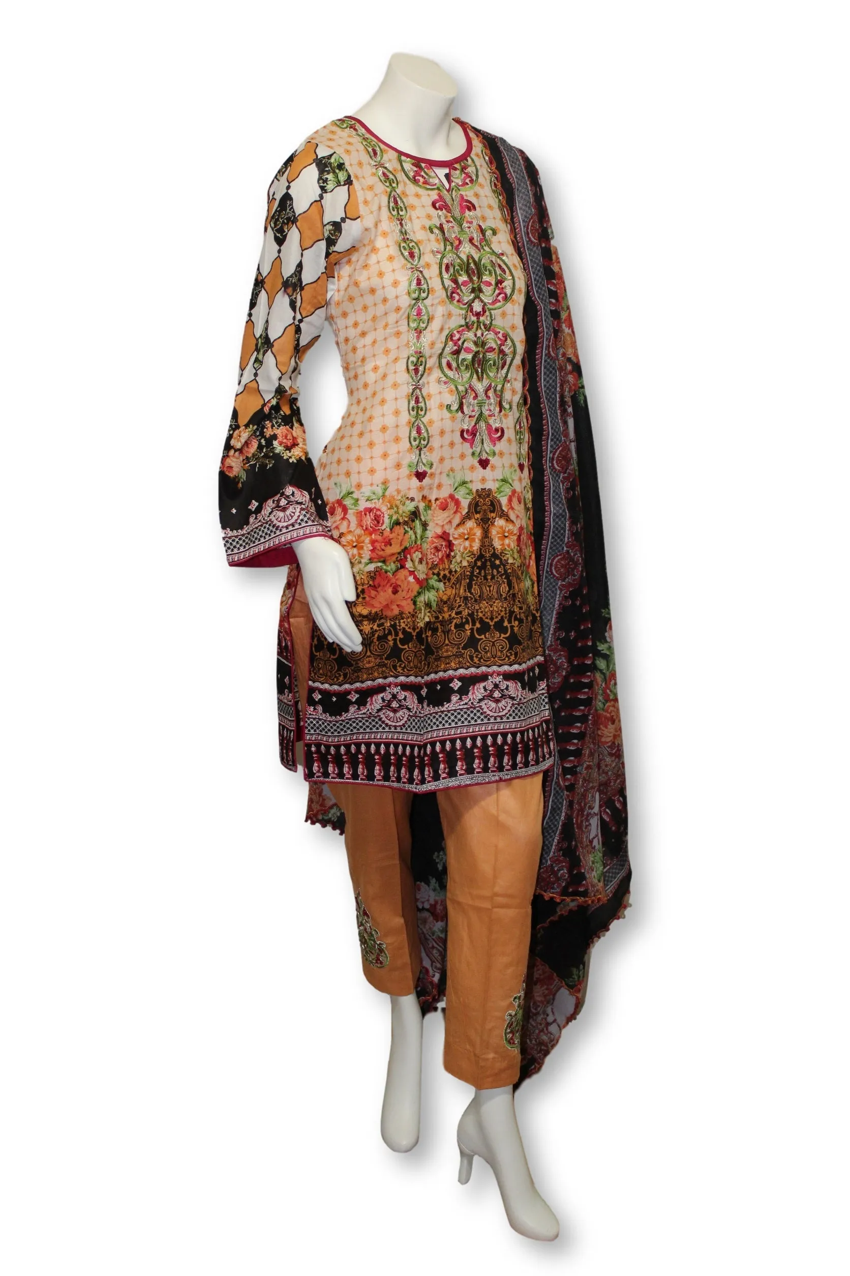 A21 Pakistani Indian Fine Design 3 Pcs Embroidered  Lawn Suit