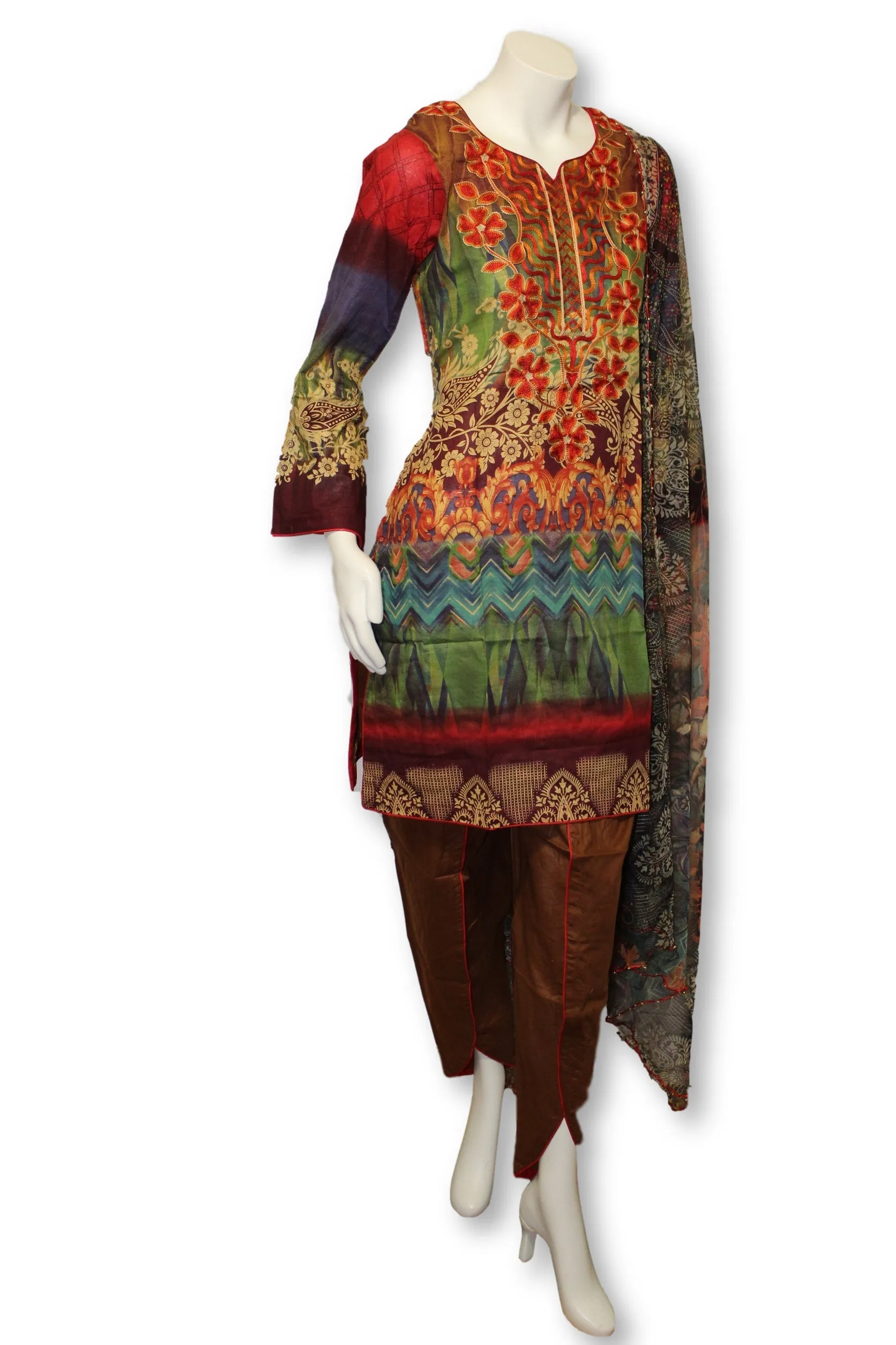 A24 Pakistani Indian Fine Design 3 Pcs Embroidered  Lawn Suit