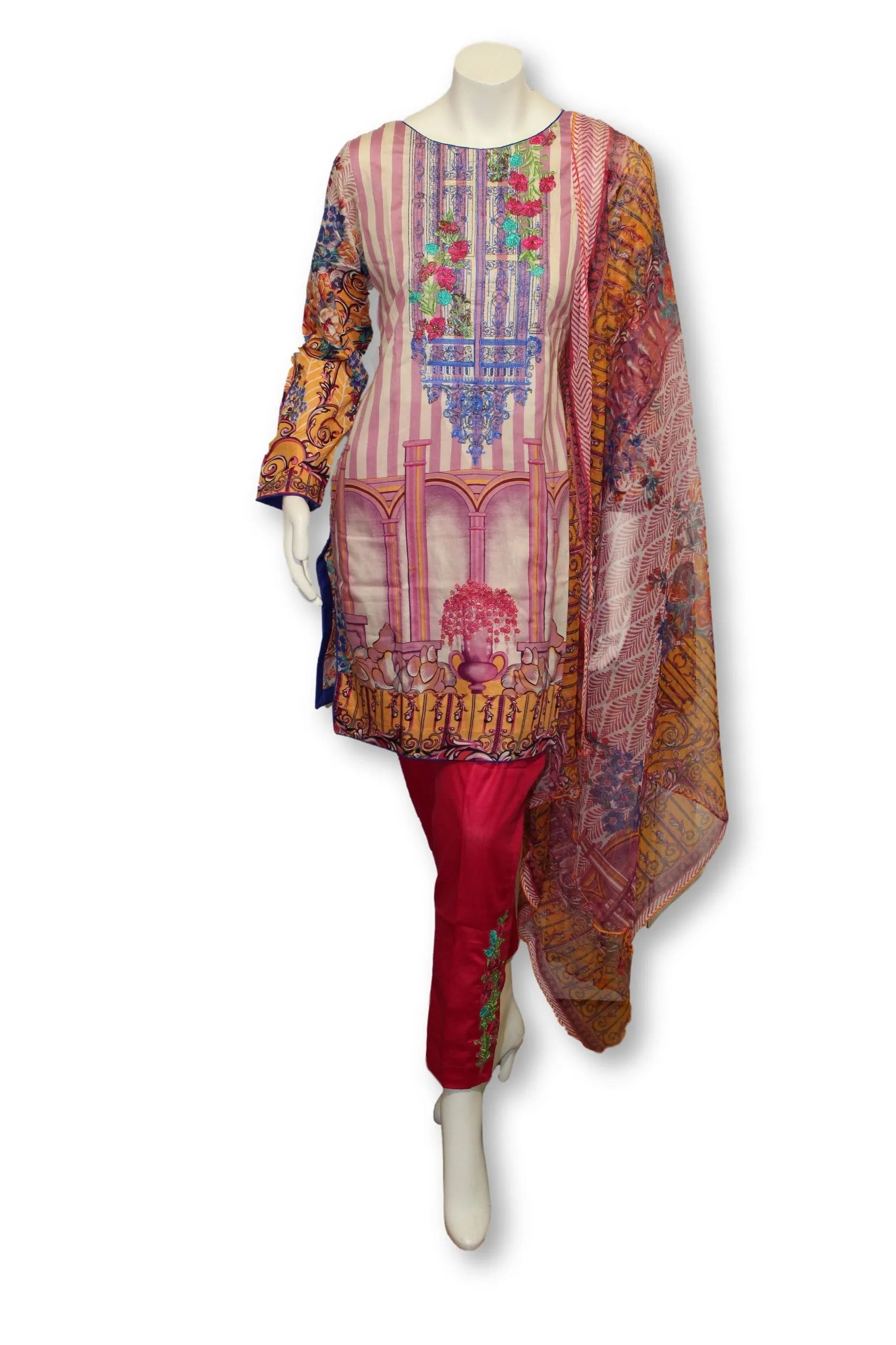 A27 Pakistani Indian Fine Design 3 Pcs Embroidered  Lawn Suit