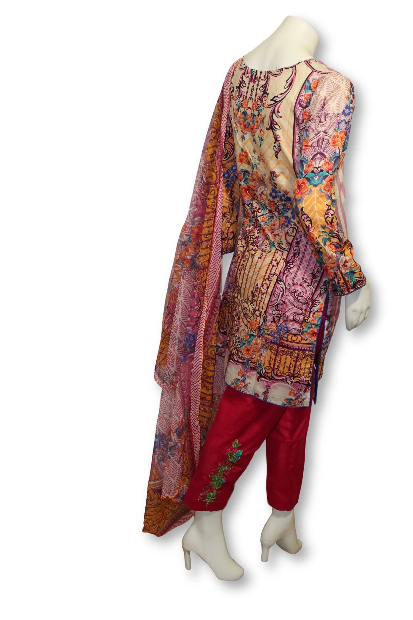 A27 Pakistani Indian Fine Design 3 Pcs Embroidered  Lawn Suit