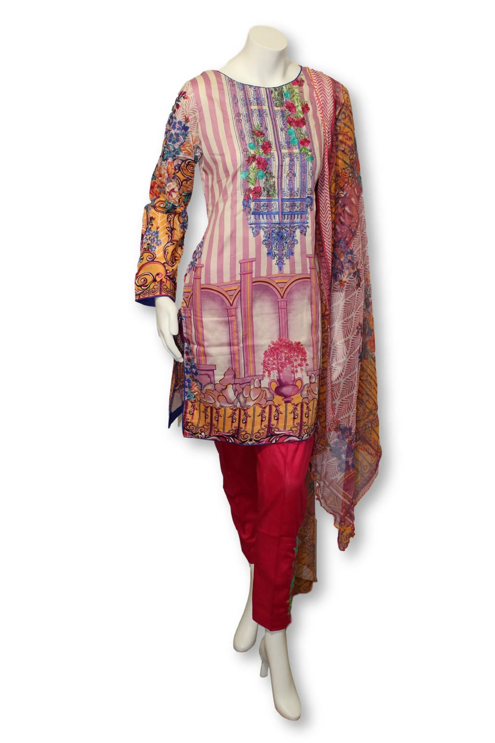 A27 Pakistani Indian Fine Design 3 Pcs Embroidered  Lawn Suit