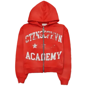 Academy Sun Faded Zip-Up Hoodie- Red