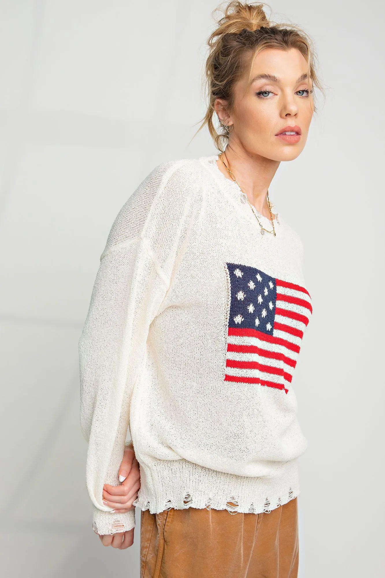 American Flag Distressed Sweater