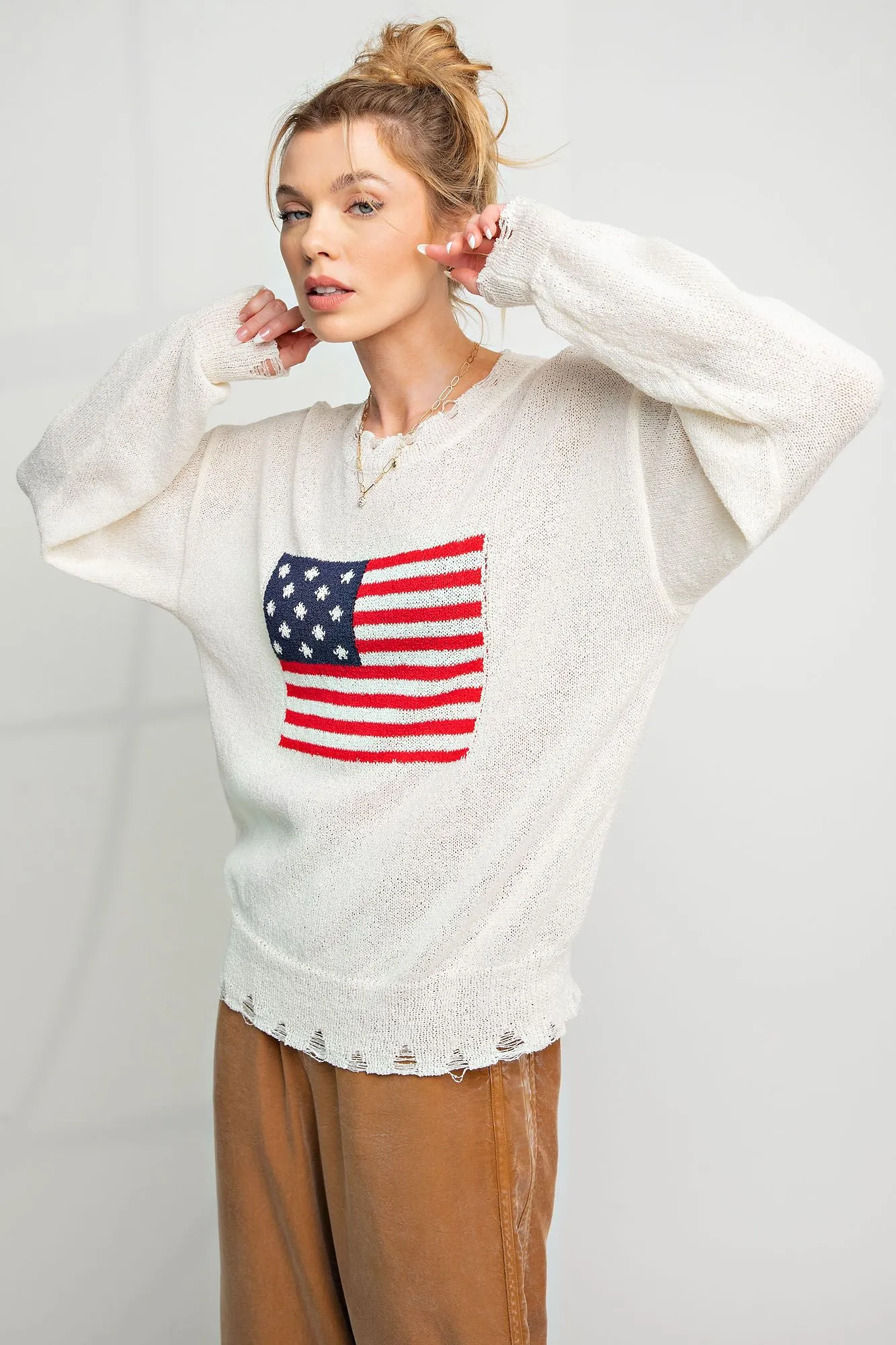 American Flag Distressed Sweater