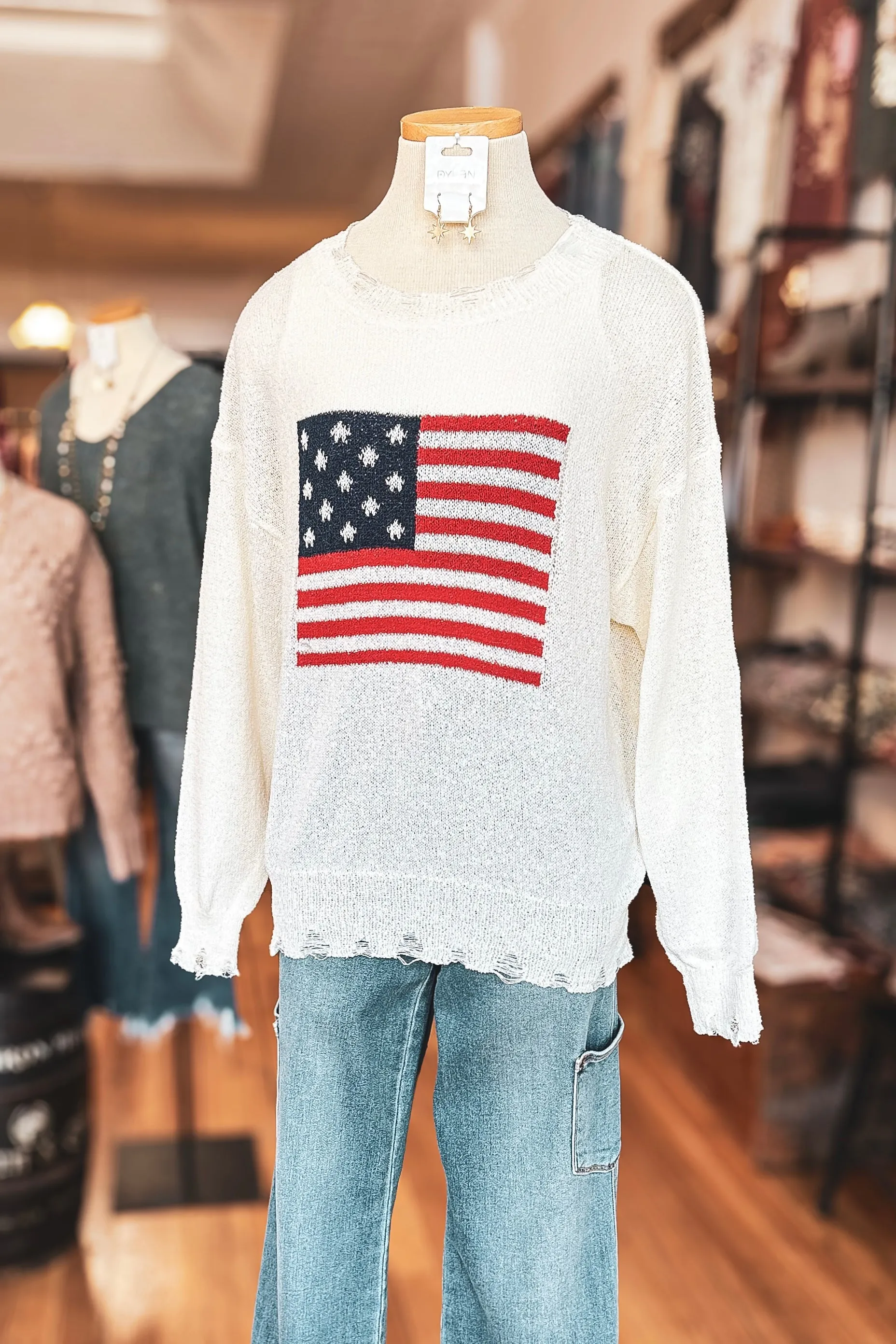 American Flag Distressed Sweater