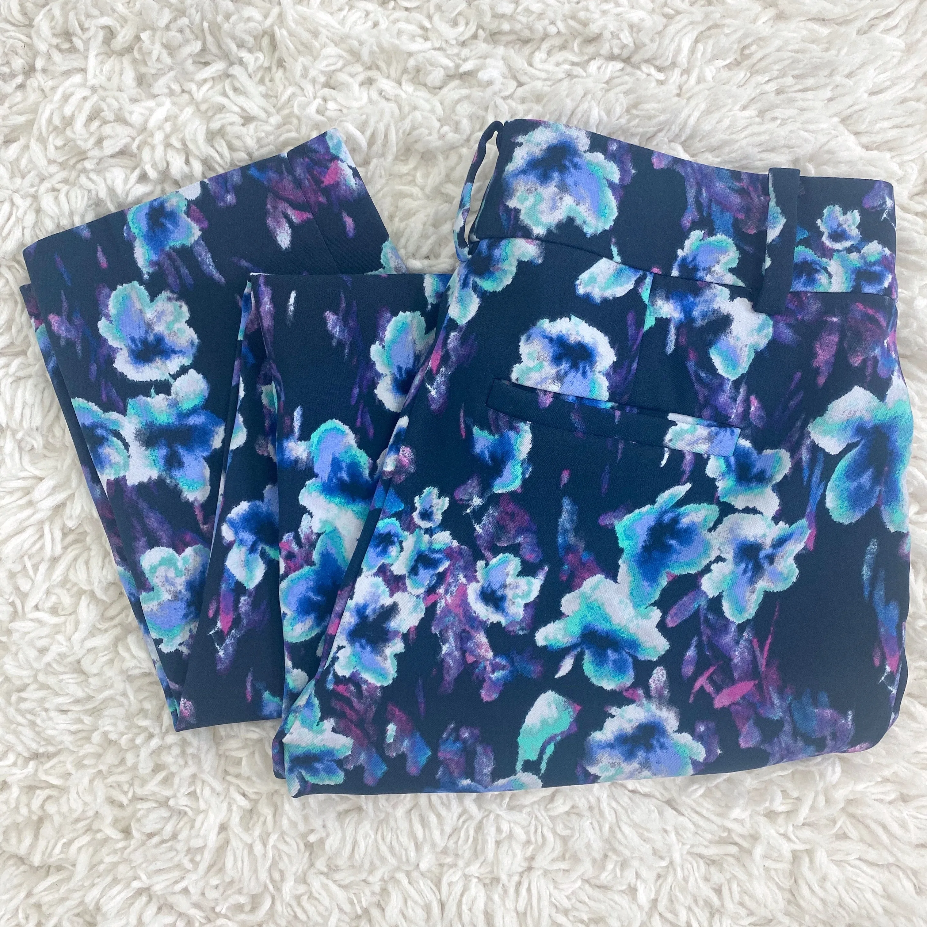 Ann Taylor Blue Multicolor Floral Slim Tapered Leg Dress Pants