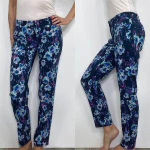 Ann Taylor Blue Multicolor Floral Slim Tapered Leg Dress Pants