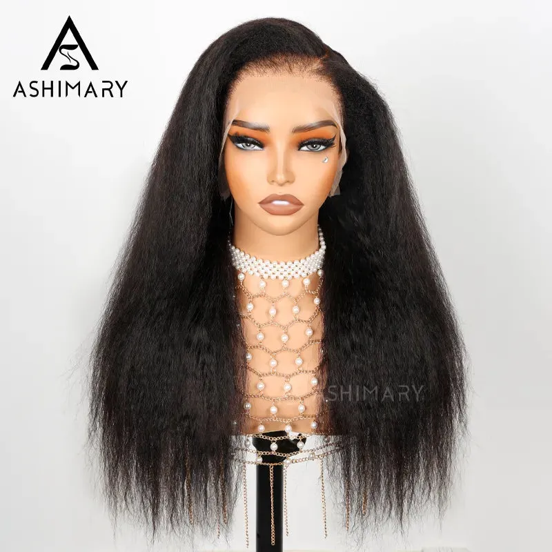 Ashimary Newborn Hairline 13x4 Glueless Lace BlendAway Transparent Lace Black Kinky Straight Wig
