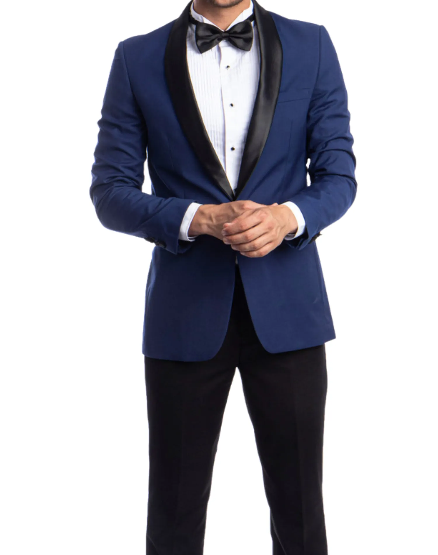 Azzuro Solid Slim Fit Tuxedo - Indigo Blue with Black