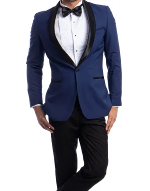 Azzuro Solid Slim Fit Tuxedo - Indigo Blue with Black