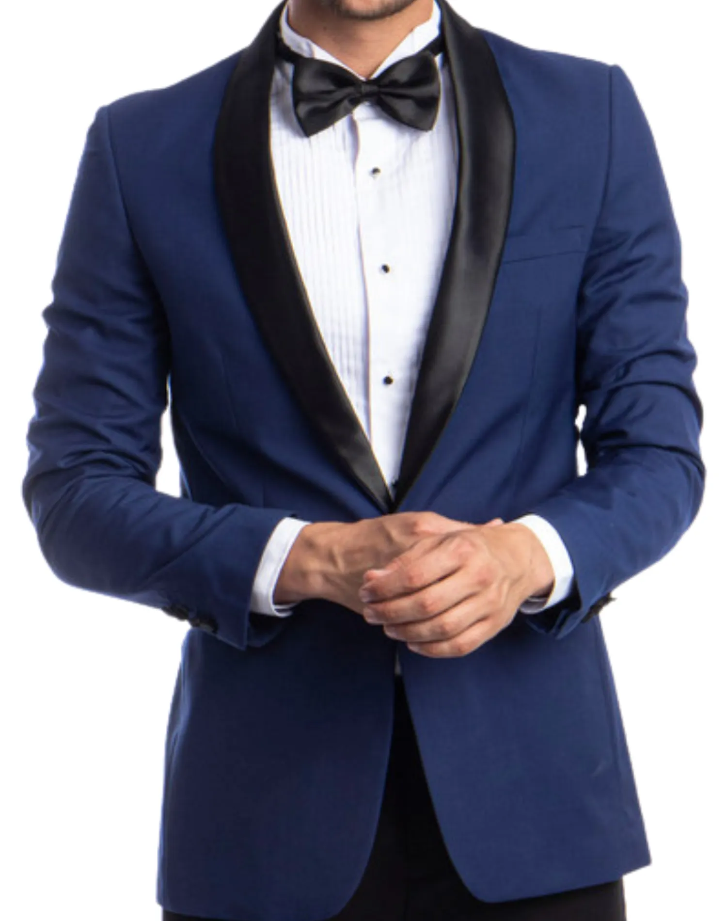 Azzuro Solid Slim Fit Tuxedo - Indigo Blue with Black