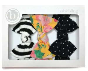 Baby Bling A Gift For You Headband Set-Black Stripe/Floral/Shabby Black Dot