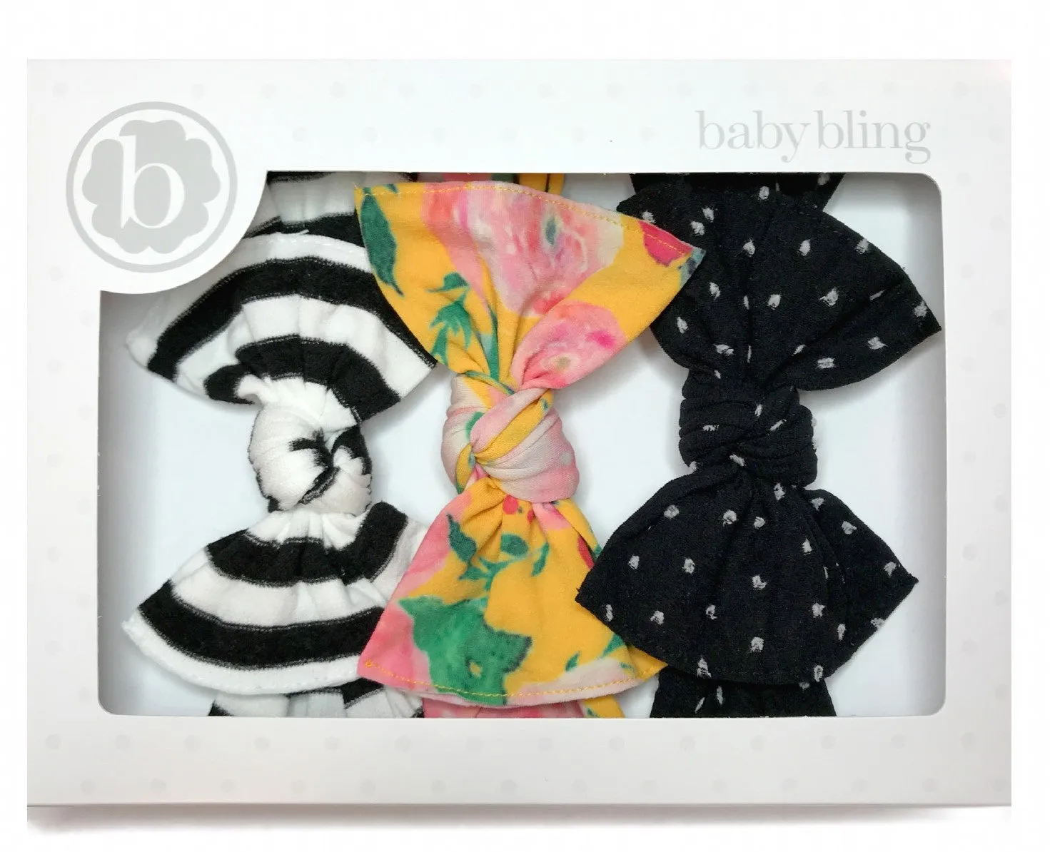 Baby Bling A Gift For You Headband Set-Black Stripe/Floral/Shabby Black Dot