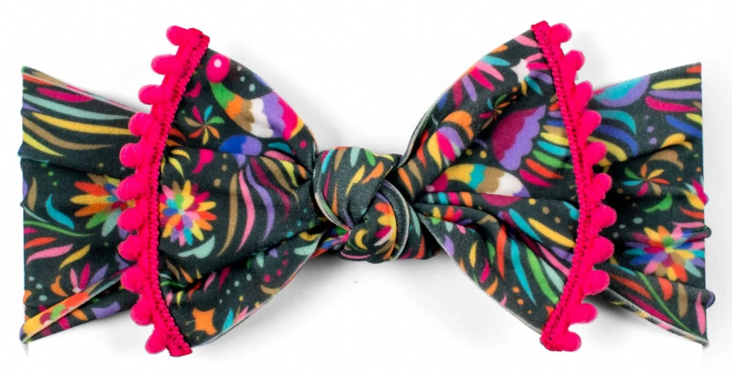 Baby Bling Cinco Bird w/Hot Pink Pom Trimmed Knot Headband