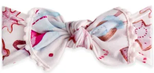 Baby Bling Gingerbread Printed Pom Trimmed Knot Headband