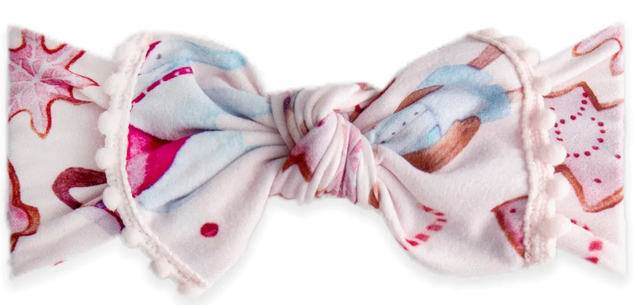 Baby Bling Gingerbread Printed Pom Trimmed Knot Headband