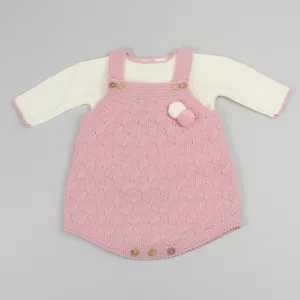 Baby Pink Knitted Outfit - Romper, Braces and Jumper