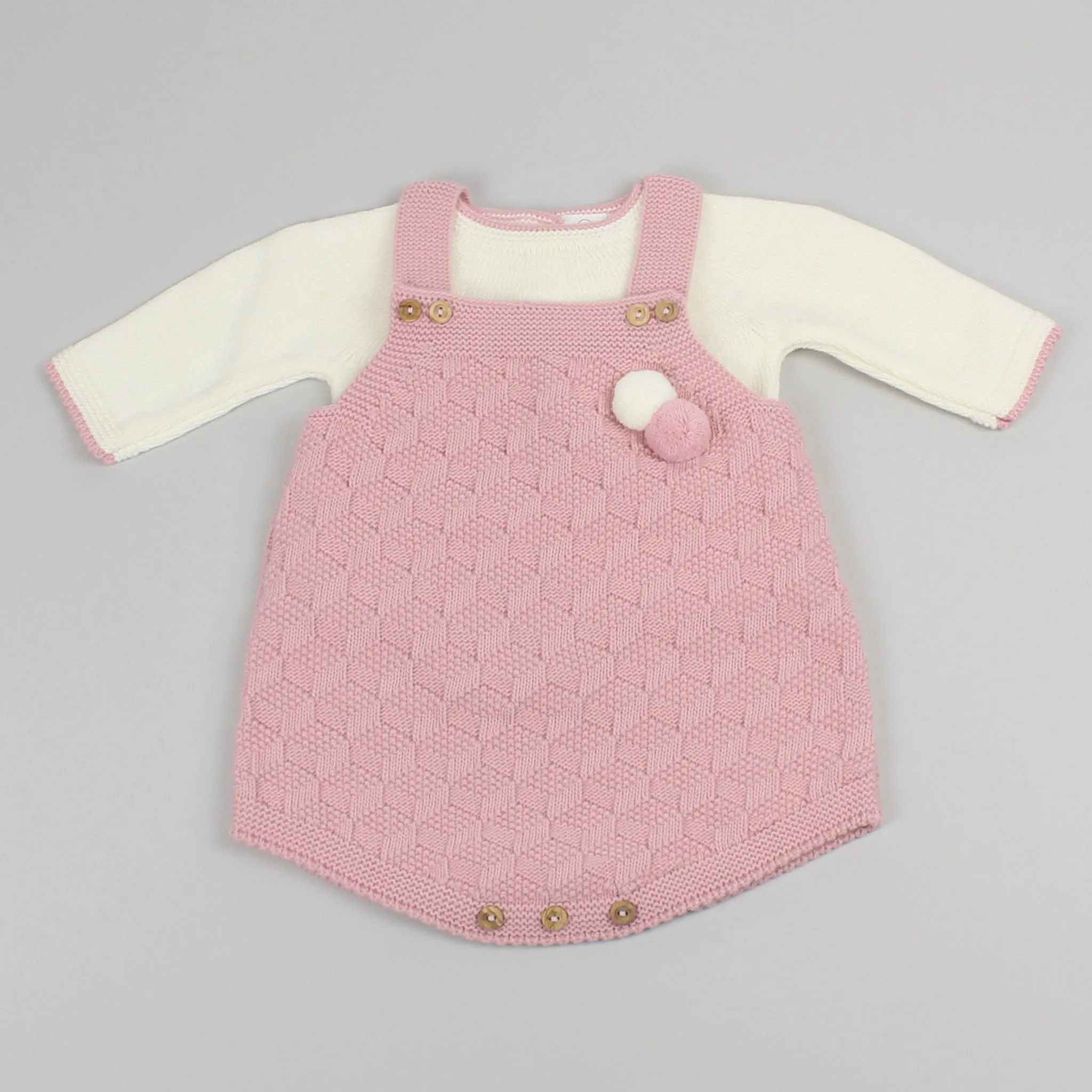 Baby Pink Knitted Outfit - Romper, Braces and Jumper