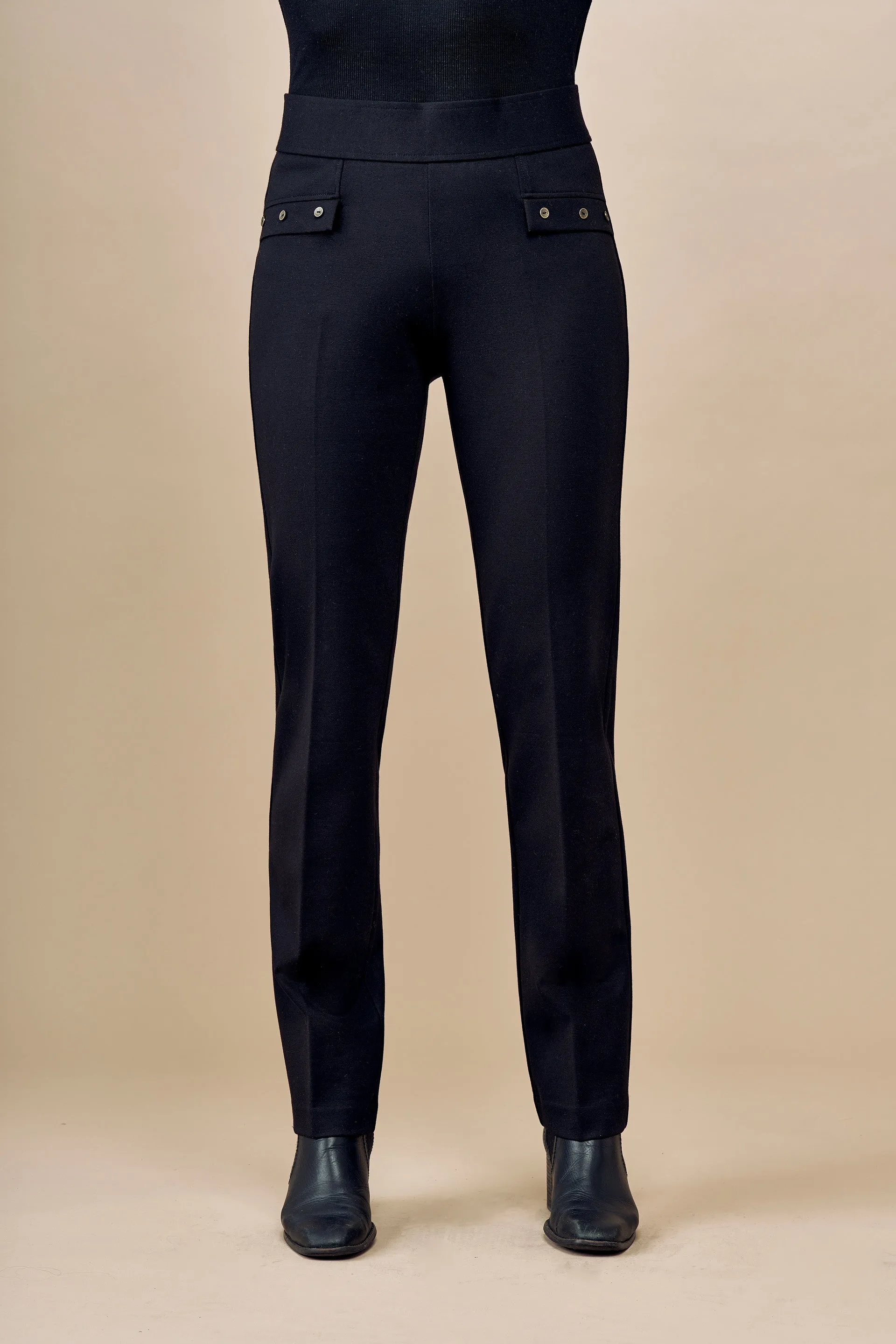 BCP18A03 Solid Scuba Faux Flap Pocket Pants
