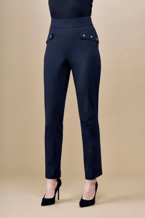 BCP18A03 Solid Scuba Faux Flap Pocket Pants