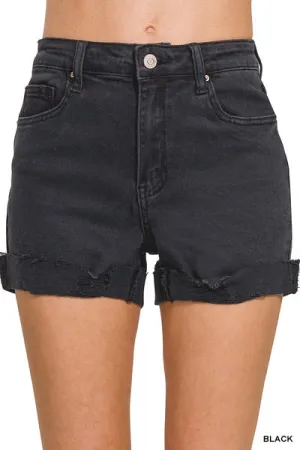 Black Cuffed Hem Shorts