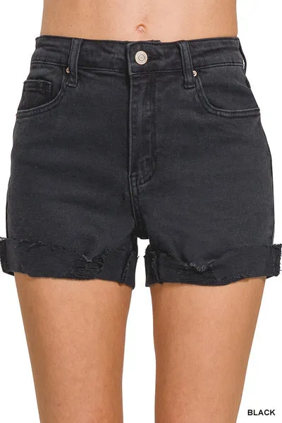 Black Cuffed Hem Shorts