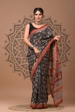 Black Jaipuri Chanderi Saree