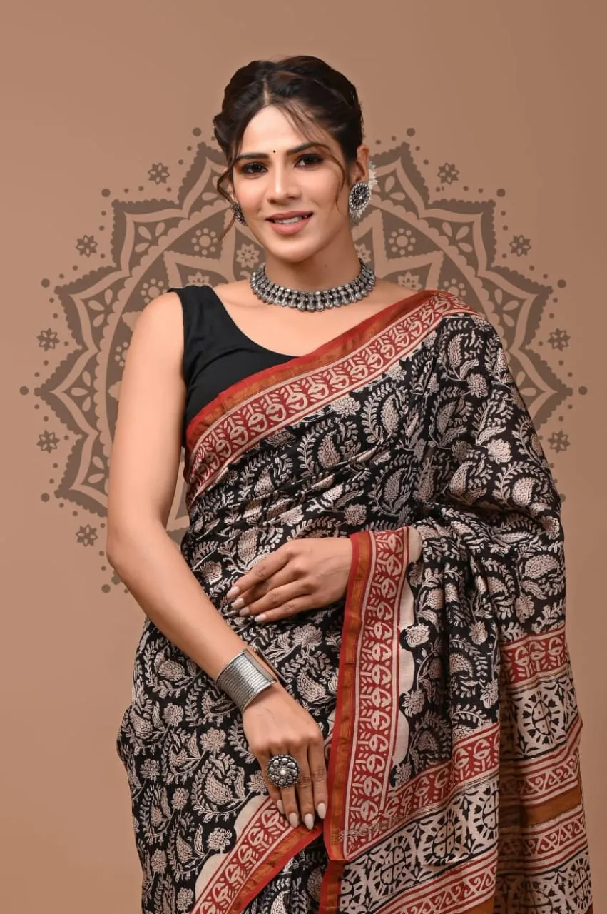 Black Jaipuri Chanderi Saree