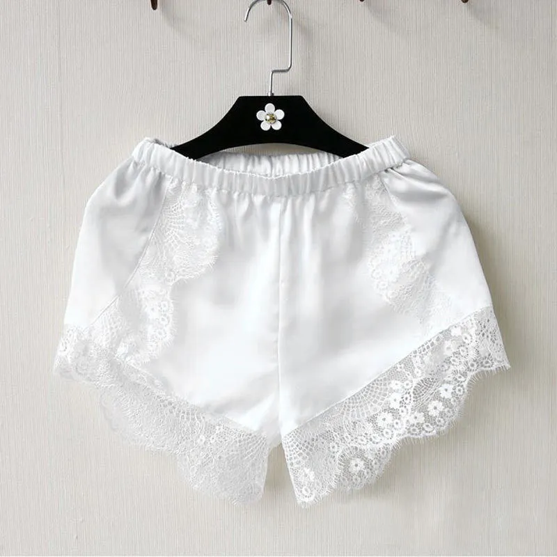 Black/White Women Girl Elastic Casual Shorts High Waist Lace Shorts Croth Fitness