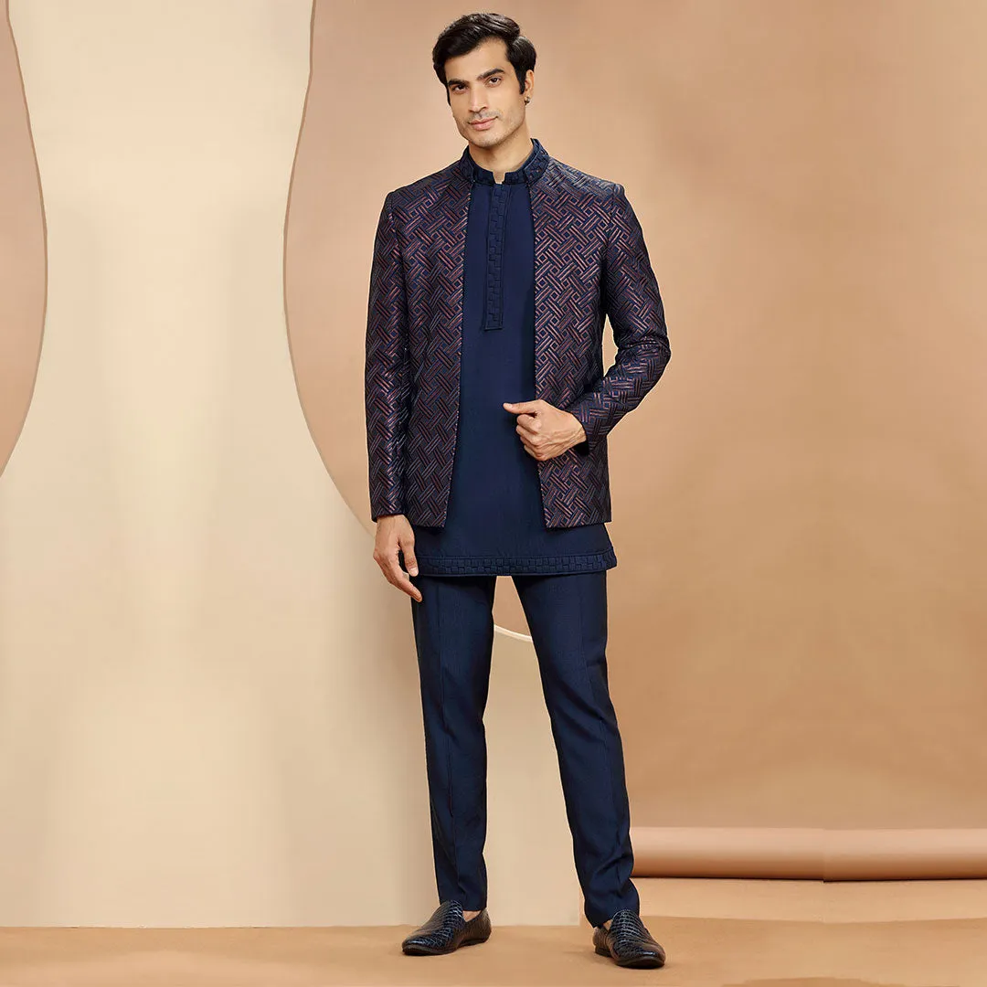 Blue Jodhpuri  With Embroidered Jacket
