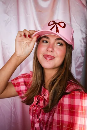 Bow Trucker Hat- Metallic Red/Pink