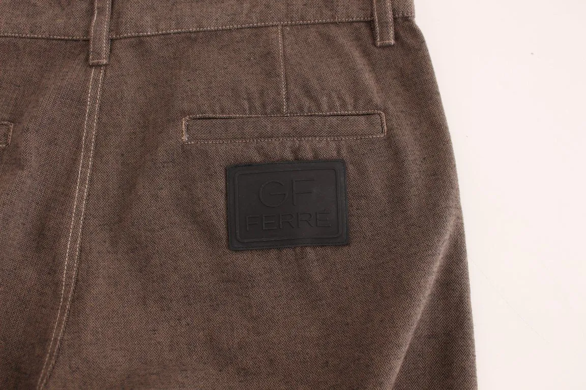 Brown Cotton Regular Fit Casual Pants
