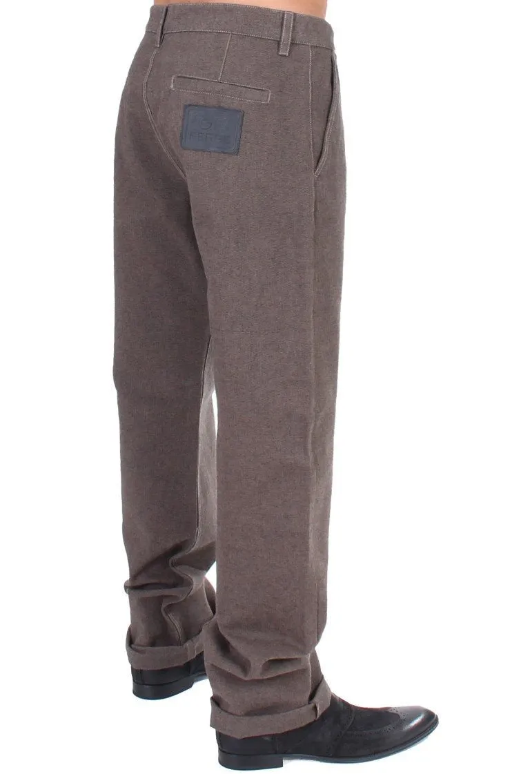Brown Cotton Regular Fit Casual Pants