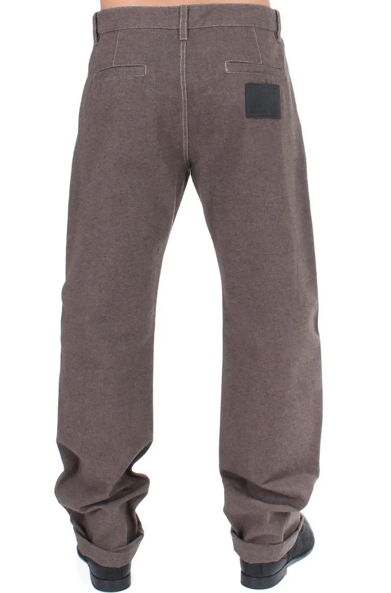 Brown Cotton Regular Fit Casual Pants
