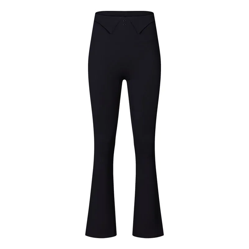 Button Front Fold Over Trim Yoga Pants
