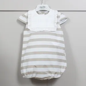 Camel Stripe Frill Bibbed Romper