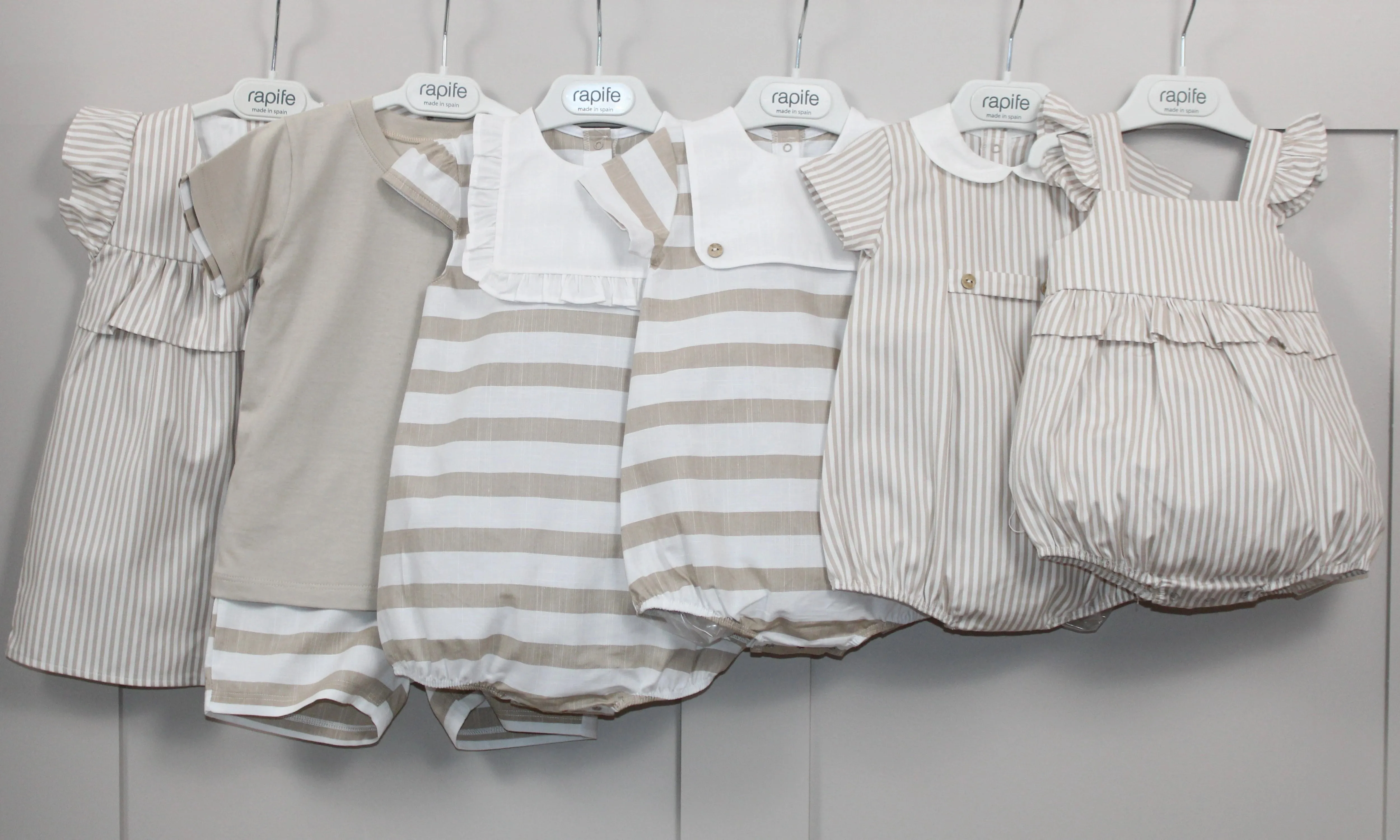 Camel Stripe Frill Bibbed Romper