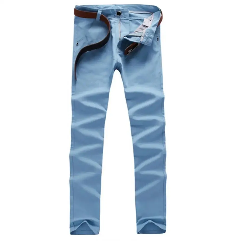 Casual Men Pants Autumn New Solid Color Button Cotton Straight Long Pants Pockets Business Trousers Fashion Male Plus Size Pants