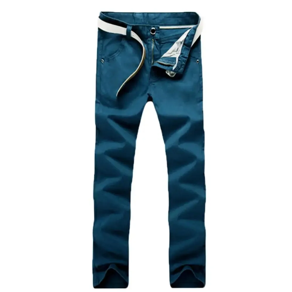 Casual Men Pants Autumn New Solid Color Button Cotton Straight Long Pants Pockets Business Trousers Fashion Male Plus Size Pants