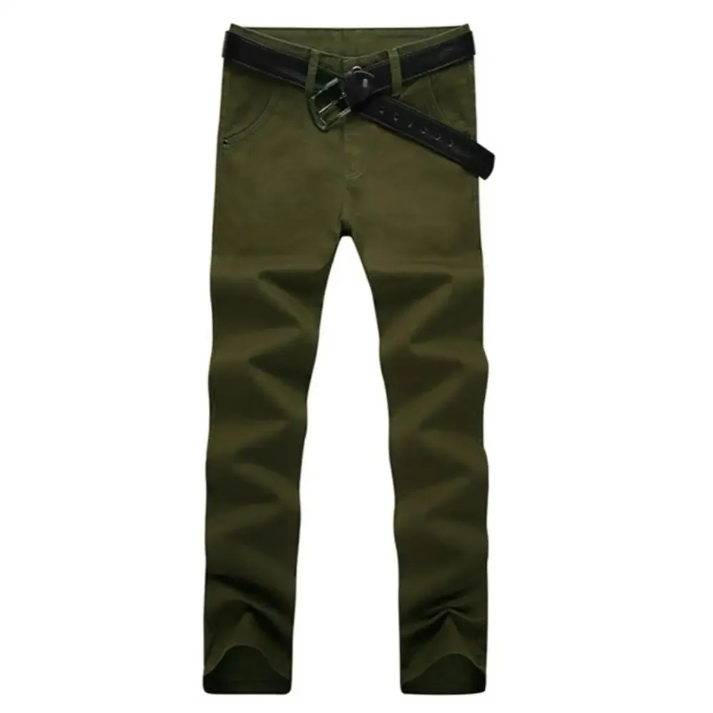Casual Men Pants Autumn New Solid Color Button Cotton Straight Long Pants Pockets Business Trousers Fashion Male Plus Size Pants